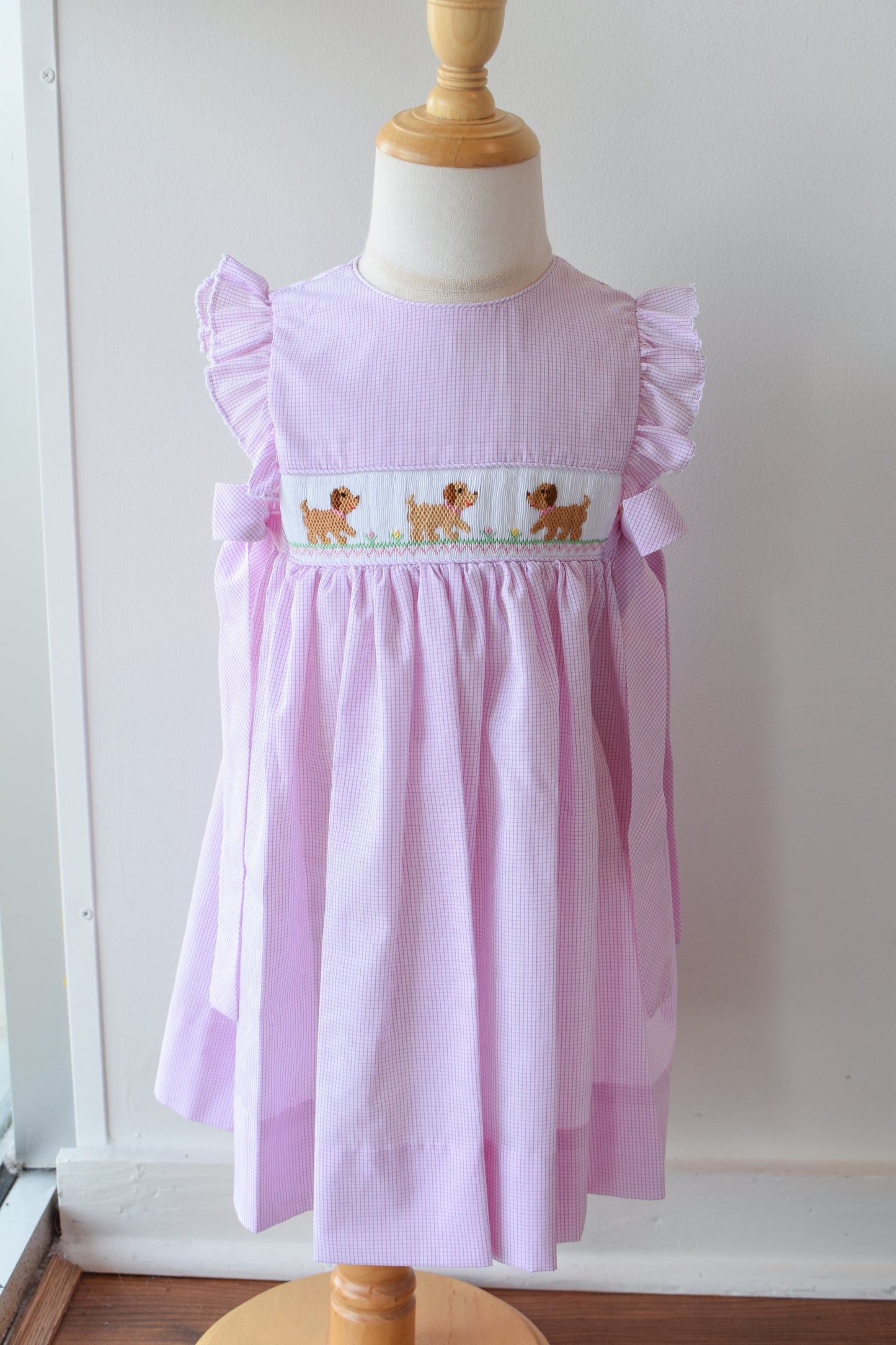 Petit Pups Pink Check Side Bow Dress