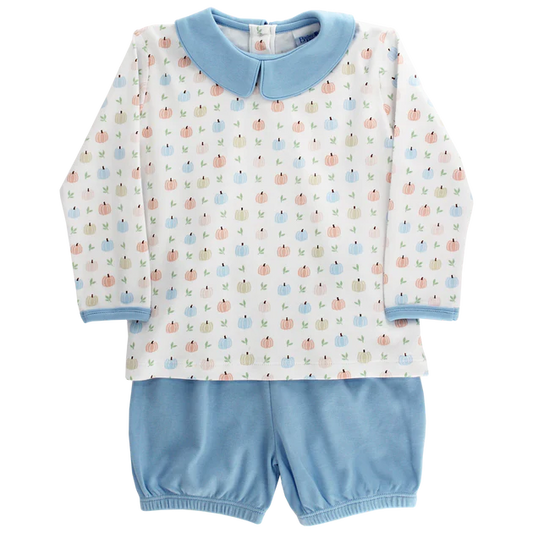 Faintly Fall Pumpkin Printed Boy Bloomer Set