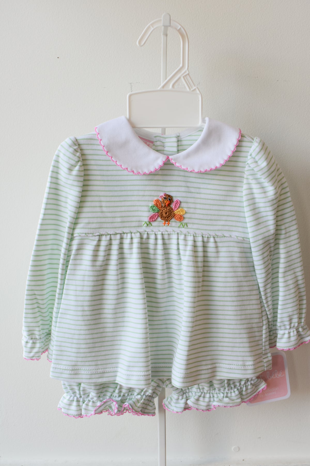 Girly Gobble Green Stripe Knit Bloomer Set