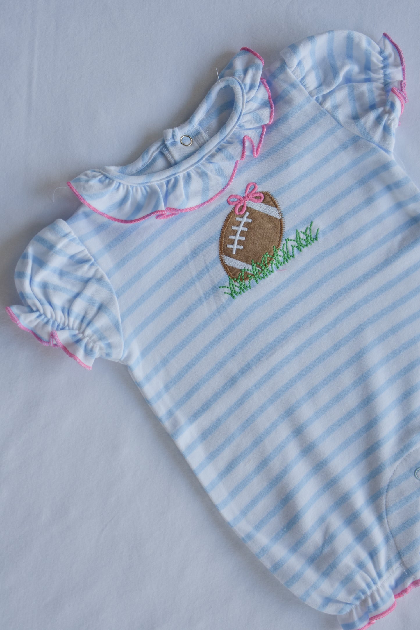 Tiny Touchdowns and Bows-Girl Knit Romper