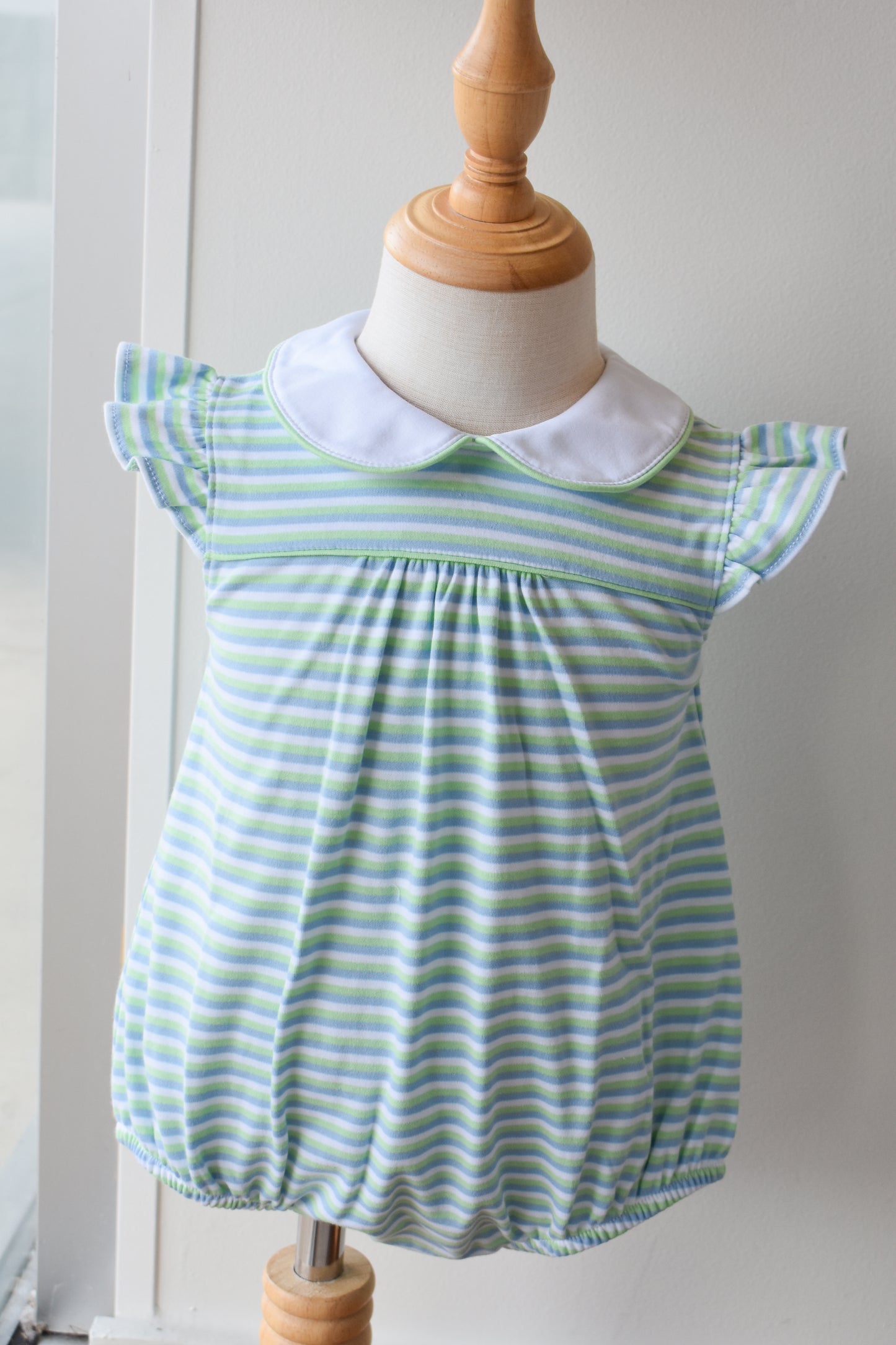 Angel Sleeve Peter Pan Bubble-Greenview Stripe