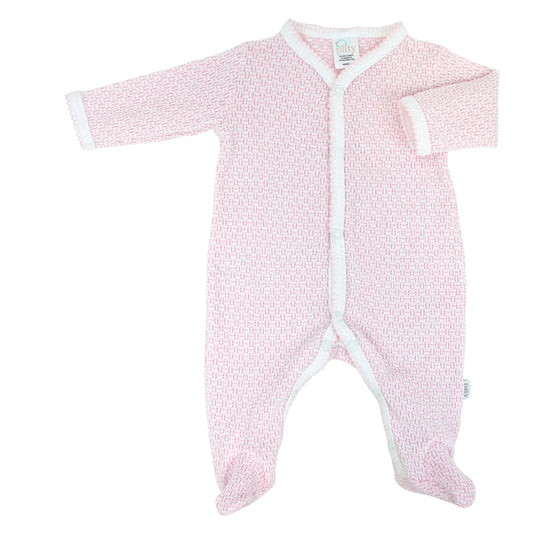 Paty Straight Sleeve Snap Button Footie-Pink Pinstripe/Pink Trim
