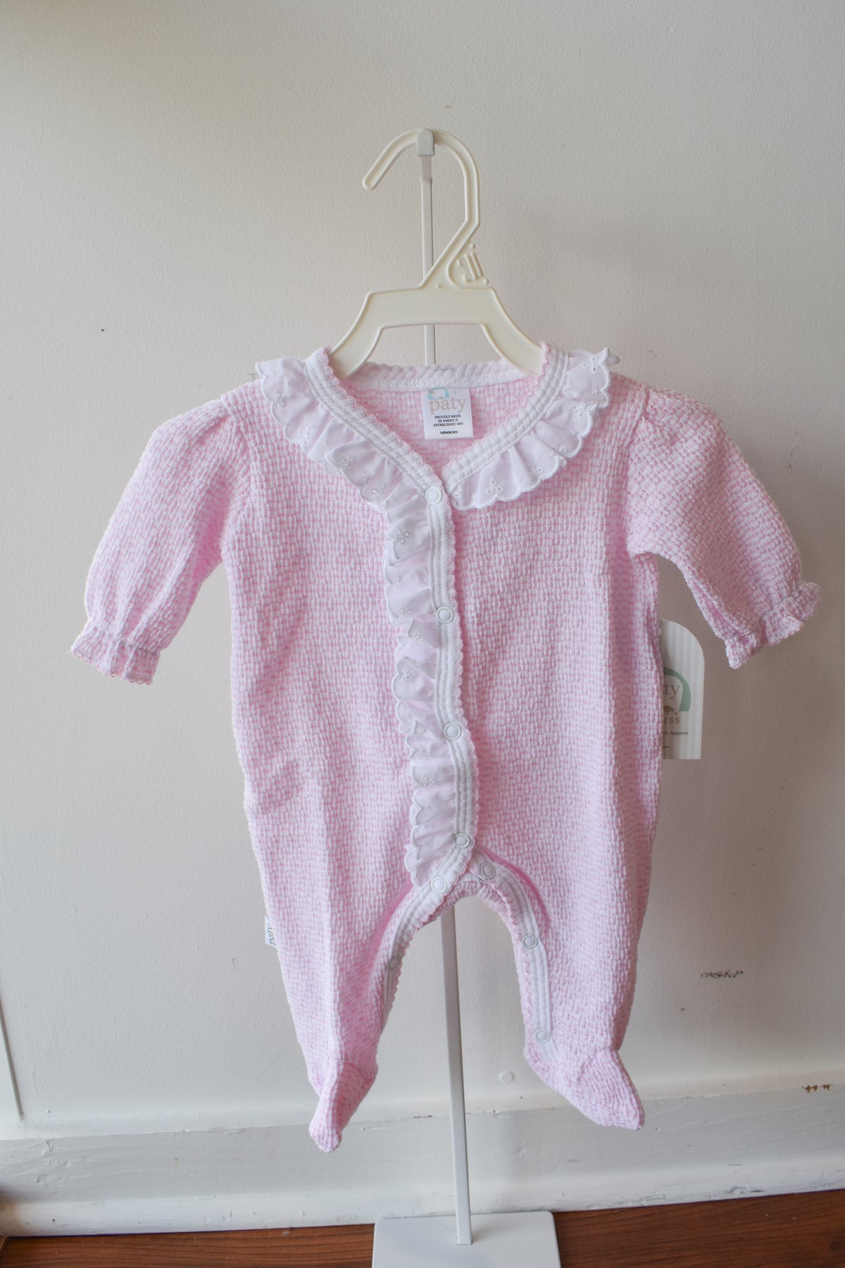 Paty Pink Solid Eyelet Trim Footie