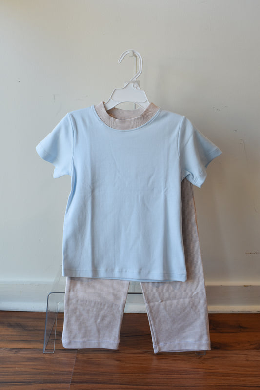Fall Mini Stripe Blue Short Sleeve/Pant Set