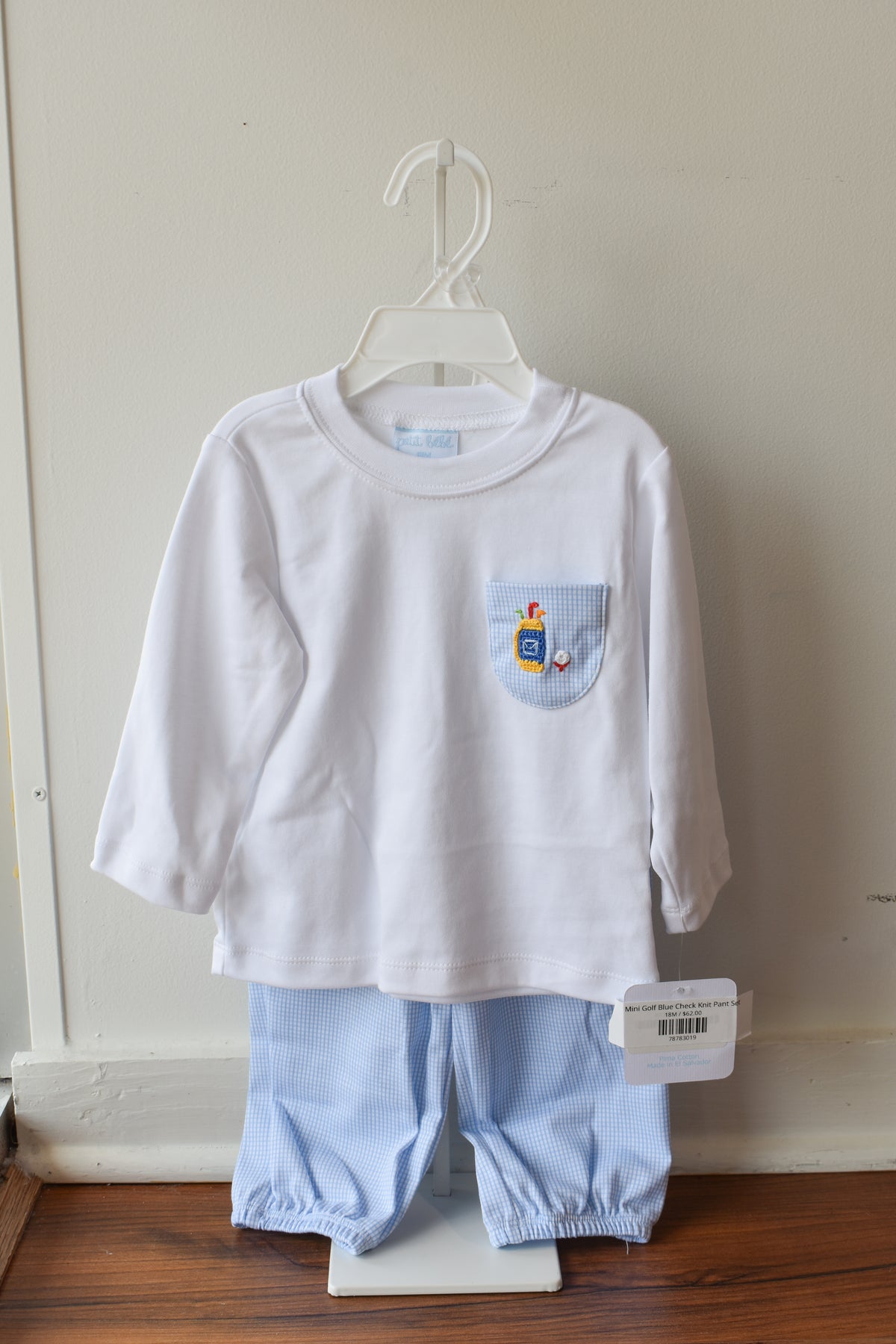 Mini Golf Blue Check Knit Pant Set