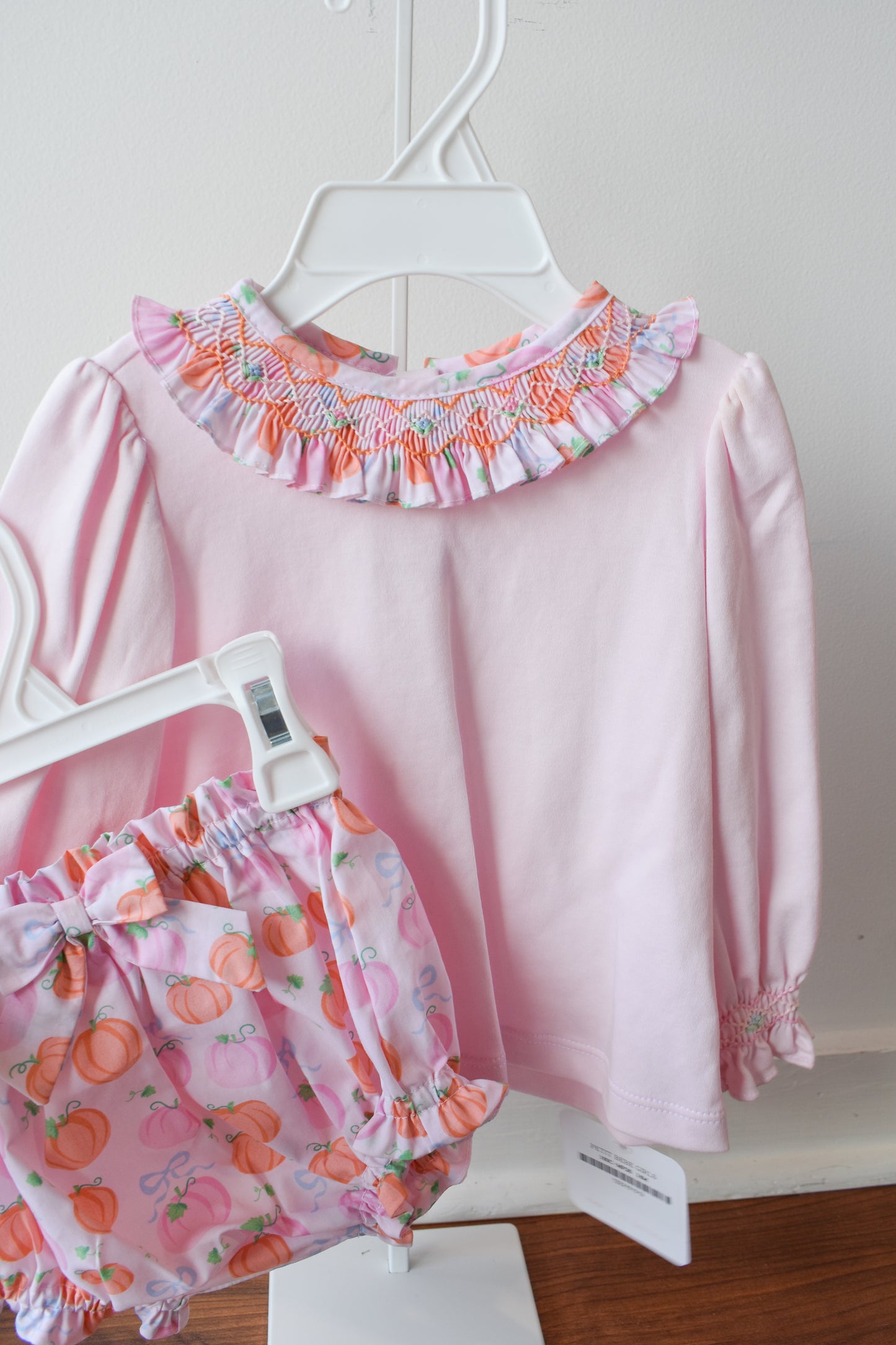 Piper’s Pumpkin Smocked Collar Knit Bloomer Set