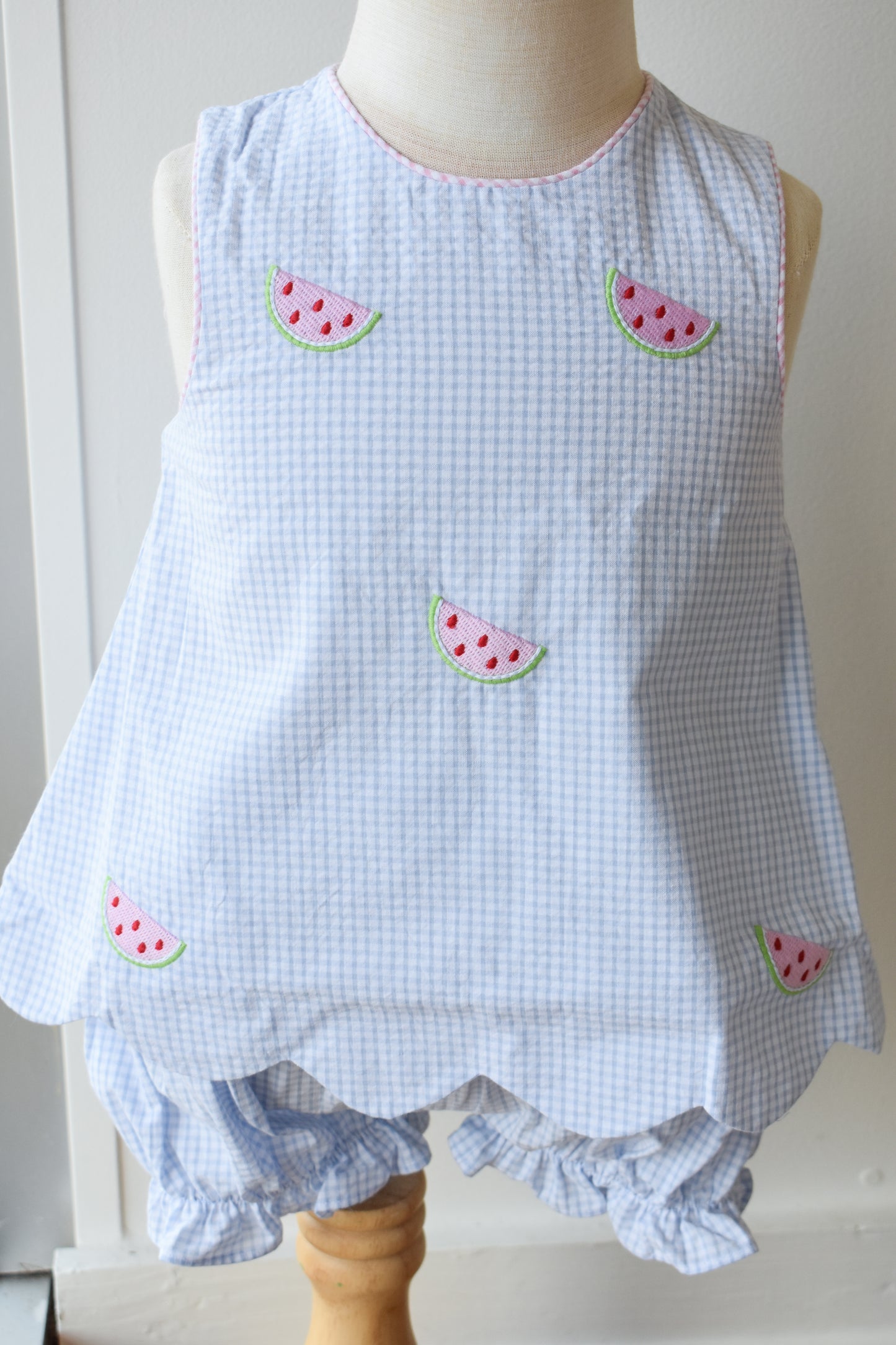 Embroidered Bow Back Bloomer Set-Watermelon