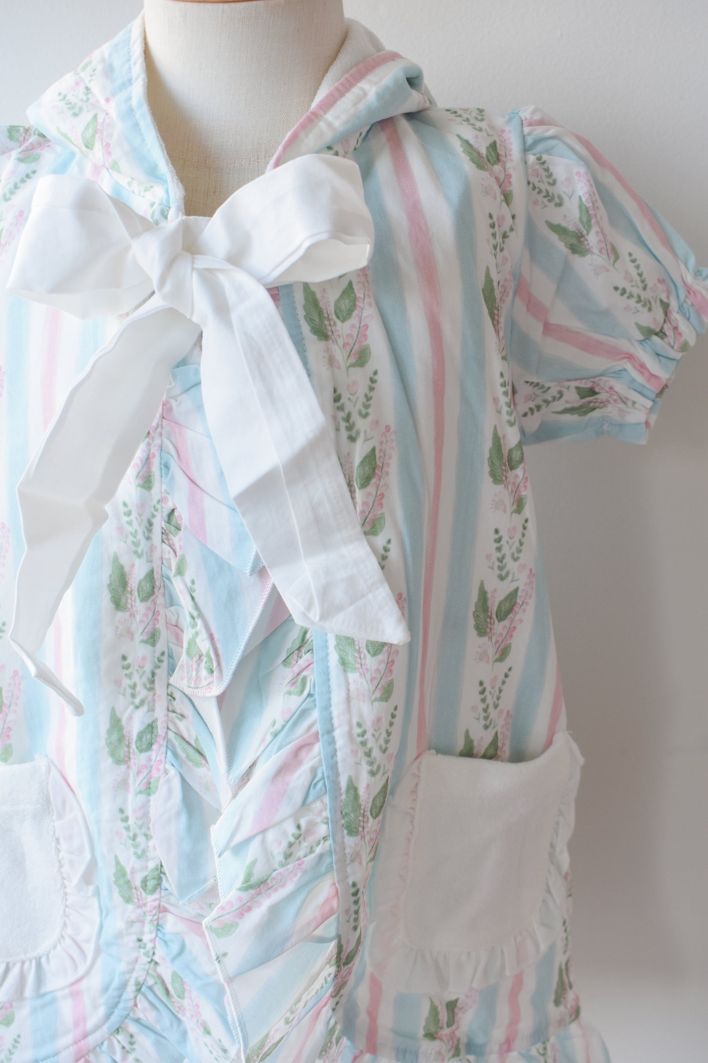 Florals and Stripes Hooded Bow Coverup