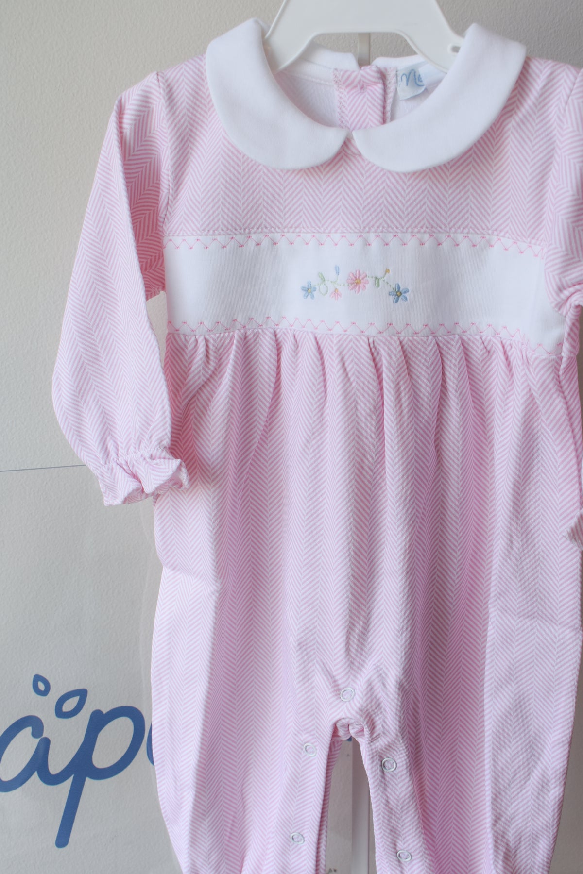 Pink Herringbone Floral Embroidered Playsuit