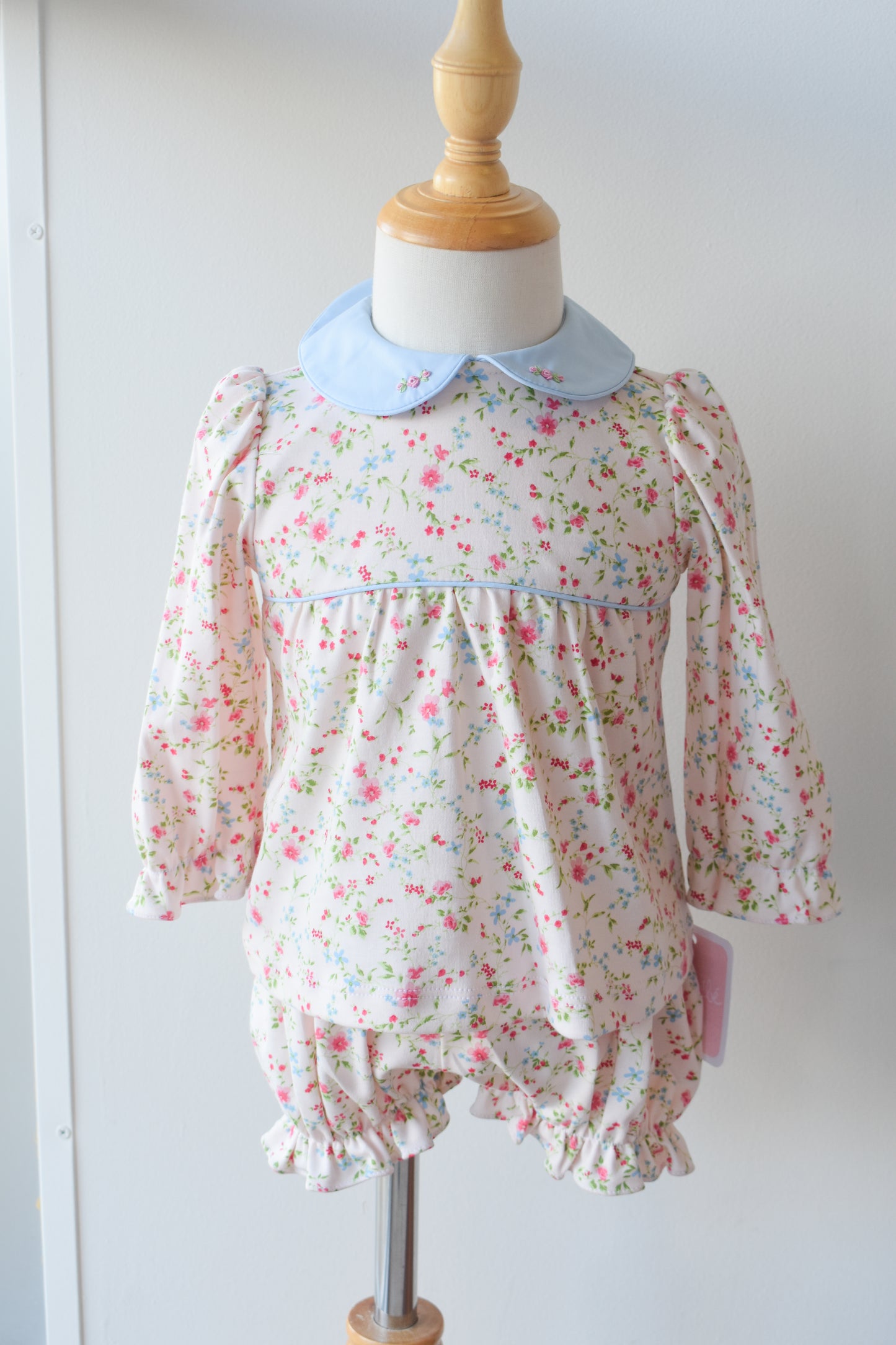 Pink Peonies Long Sleeve Knit Bloomer Set