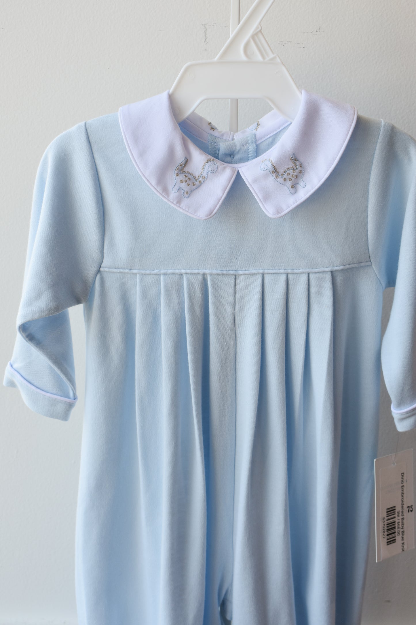 Dino Embroidered Baby Blue Knit Longall