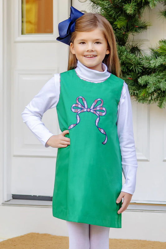 Annie Apron Dress-Green Bow