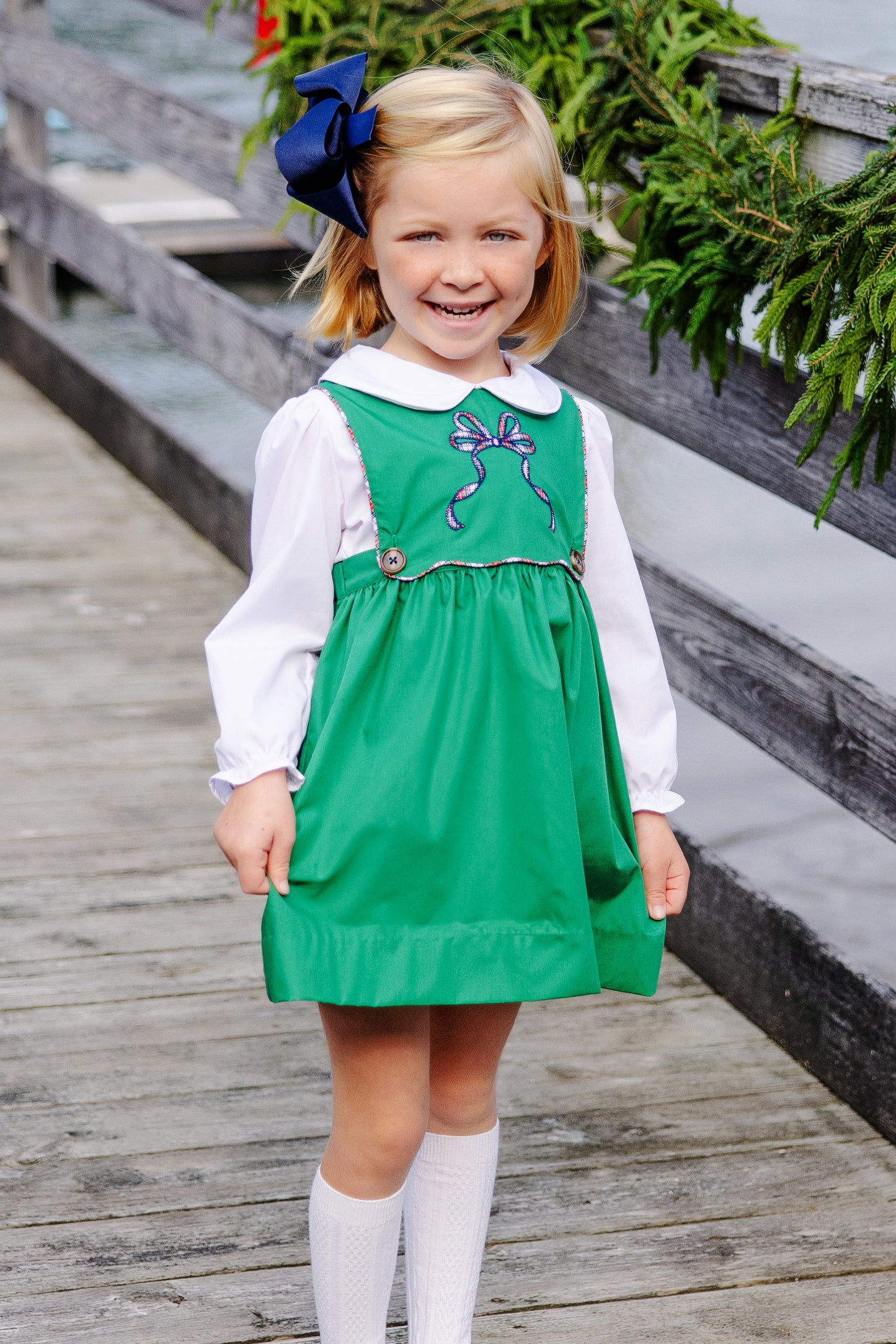 Brady Button In Dress-Green Bow