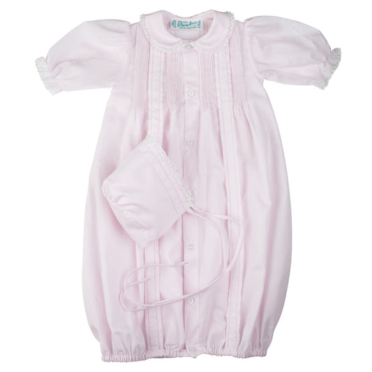 Pink Pintuck & Lace "Take Me Home" Gown/Bonnet Set