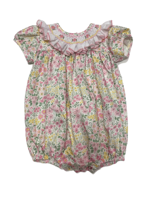 Pea Smocked Bubble W/ Flowers