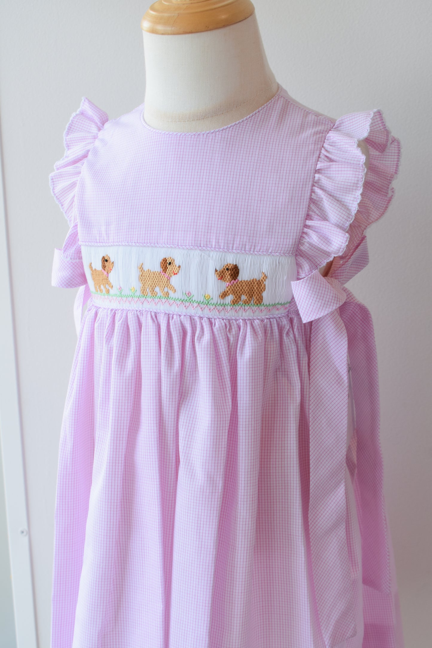 Petit Pups Pink Check Side Bow Dress