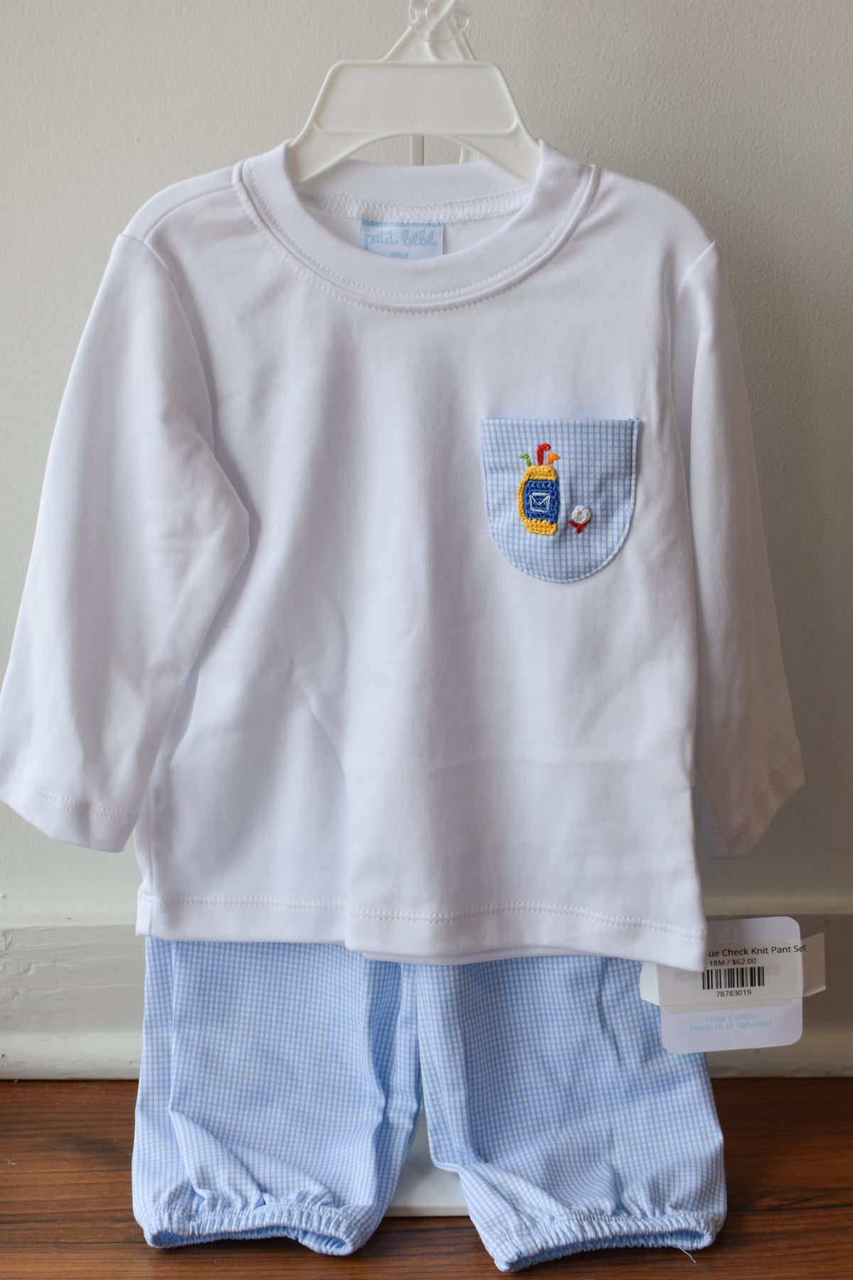 Mini Golf Blue Check Knit Pant Set