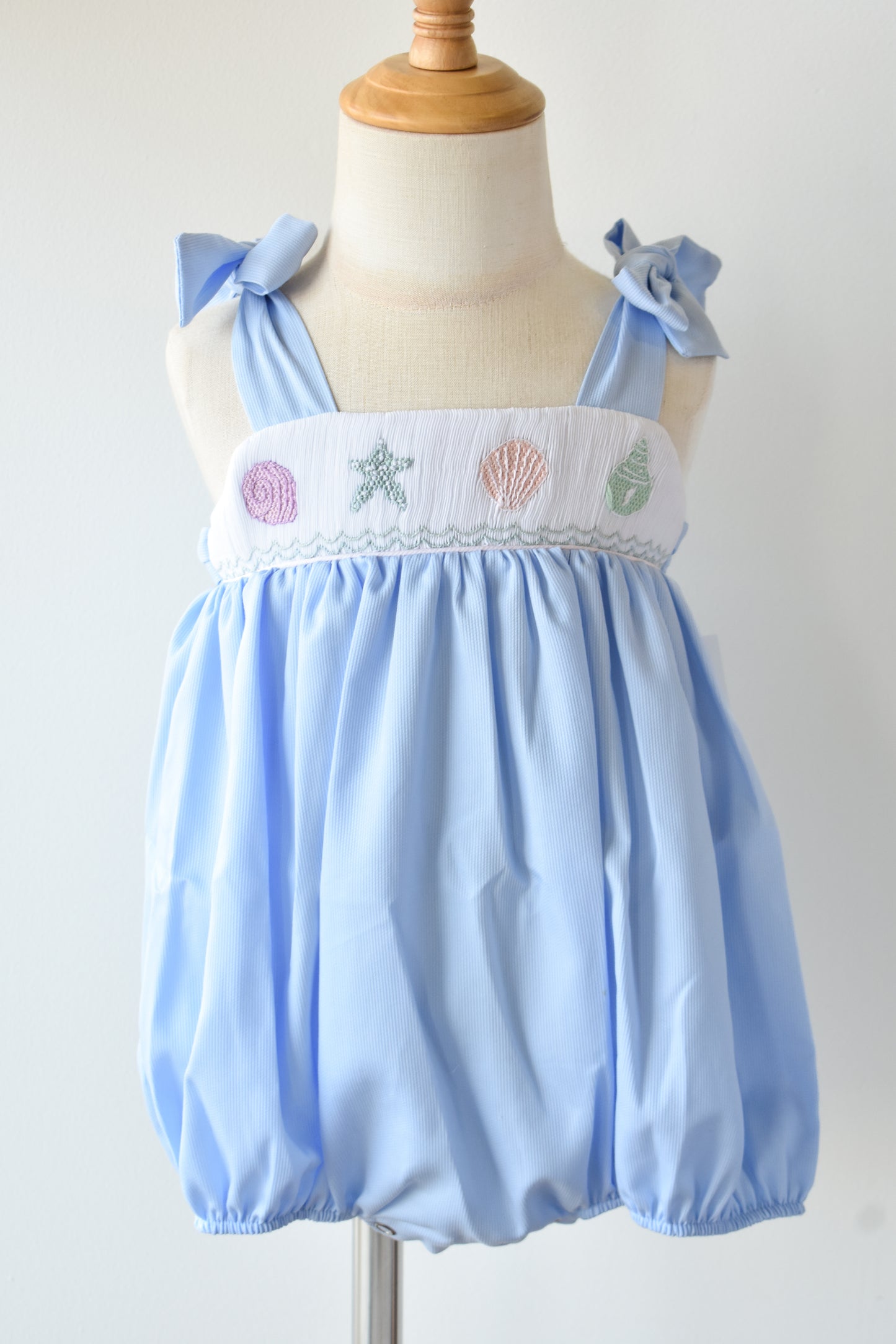 Julie Seashell Smocked Bow Strap Bubble