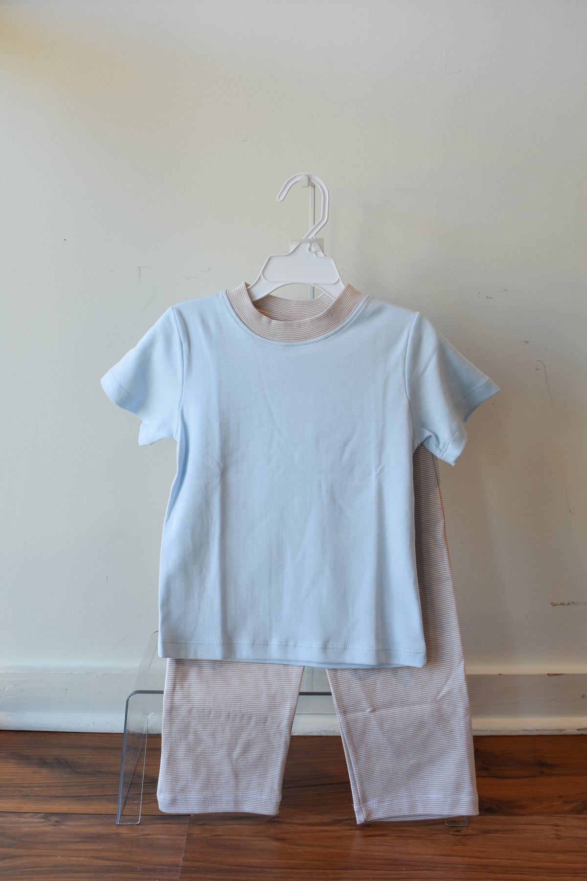 Fall Mini Stripe Blue Short Sleeve/Pant Set