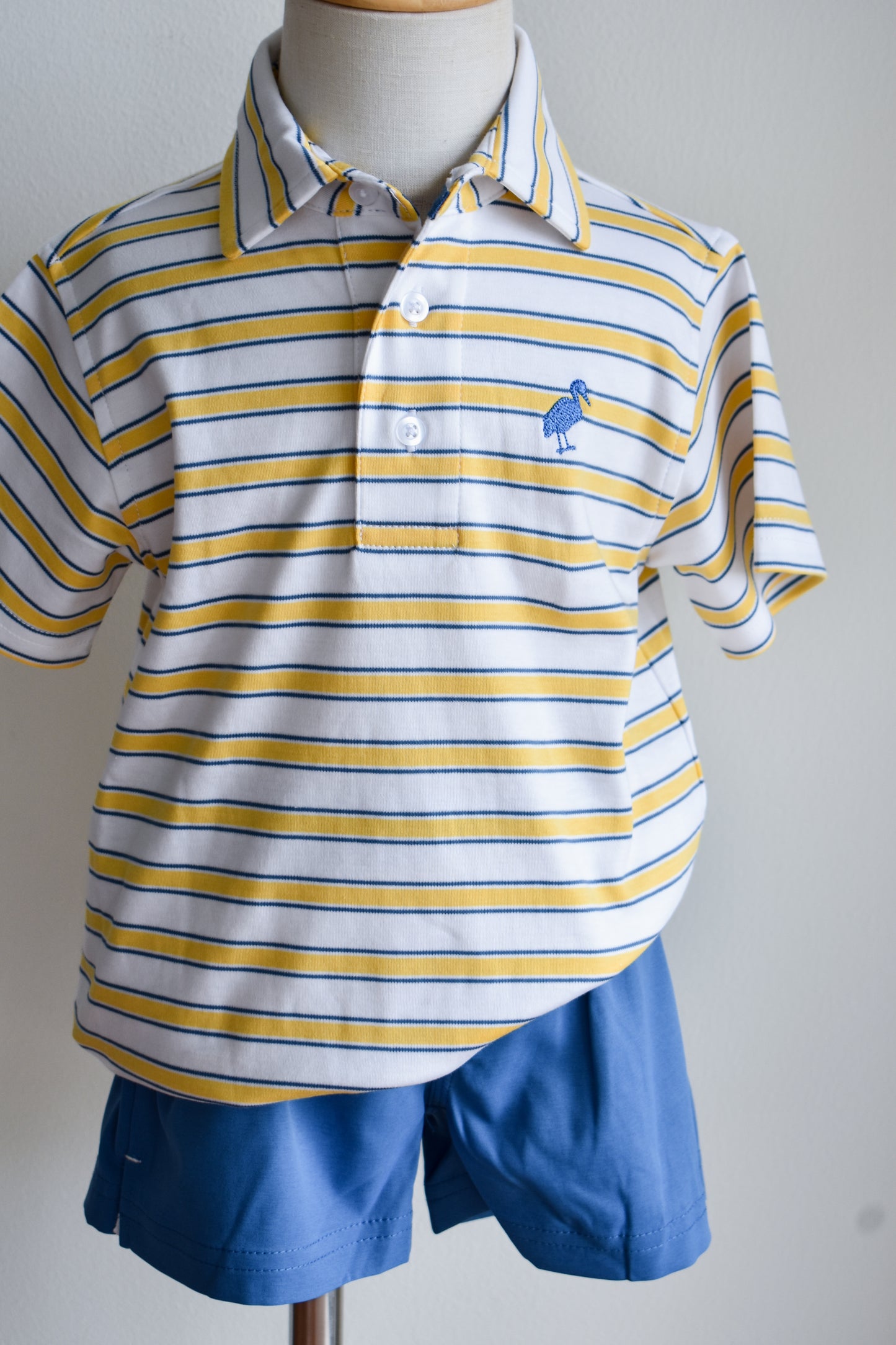 Prim and Proper Polo-Lake Claire Lines/Wood Boat Blue