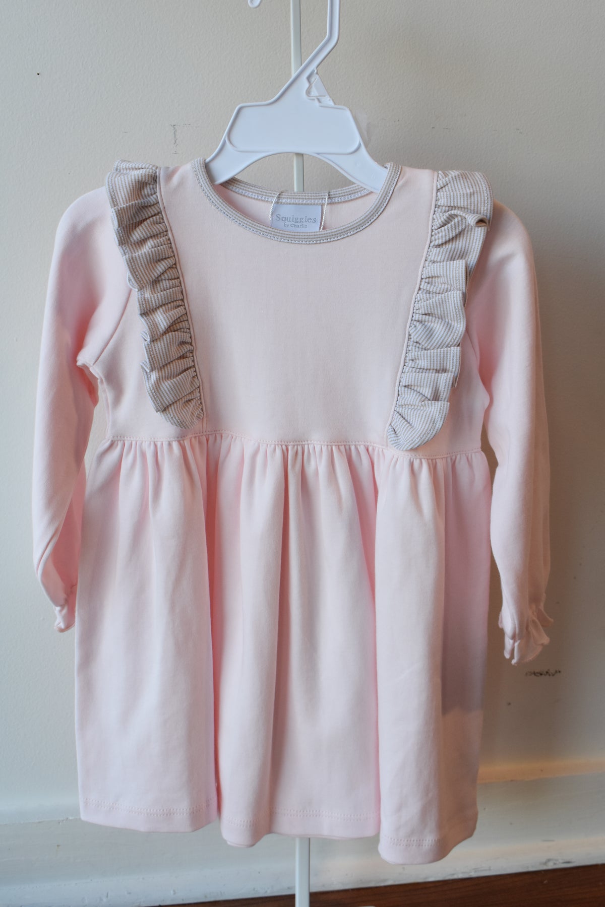 Fall Mini Stripe Pink Long Sleeve Ruffle Dress