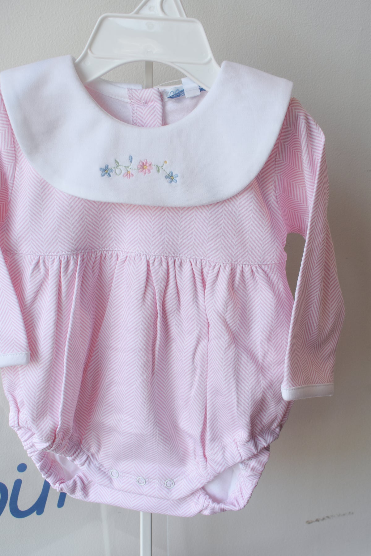 Pink Herringbone Floral Embroidered Bubble