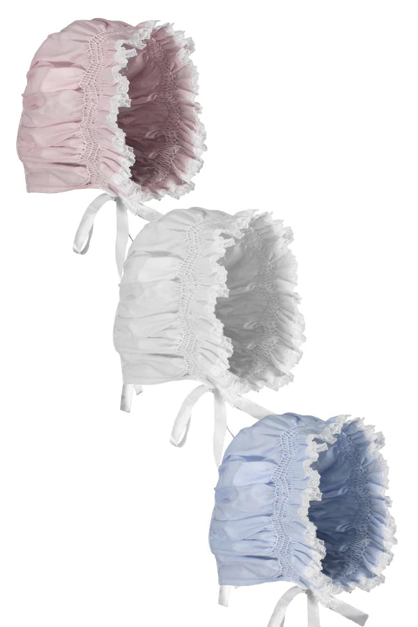 Classic Pink Smocked Lace Baby Girl Bonnet