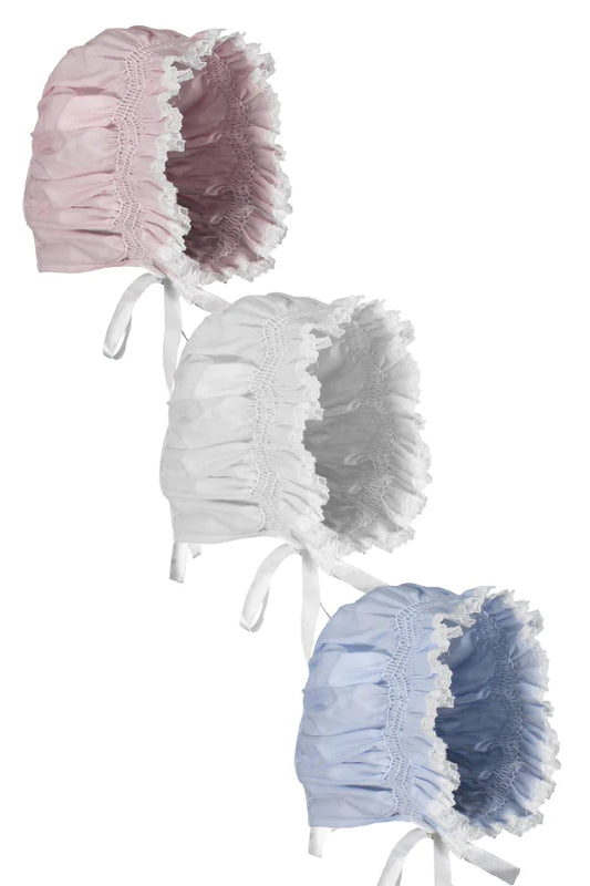 Classic Pink Smocked Lace Baby Girl Bonnet