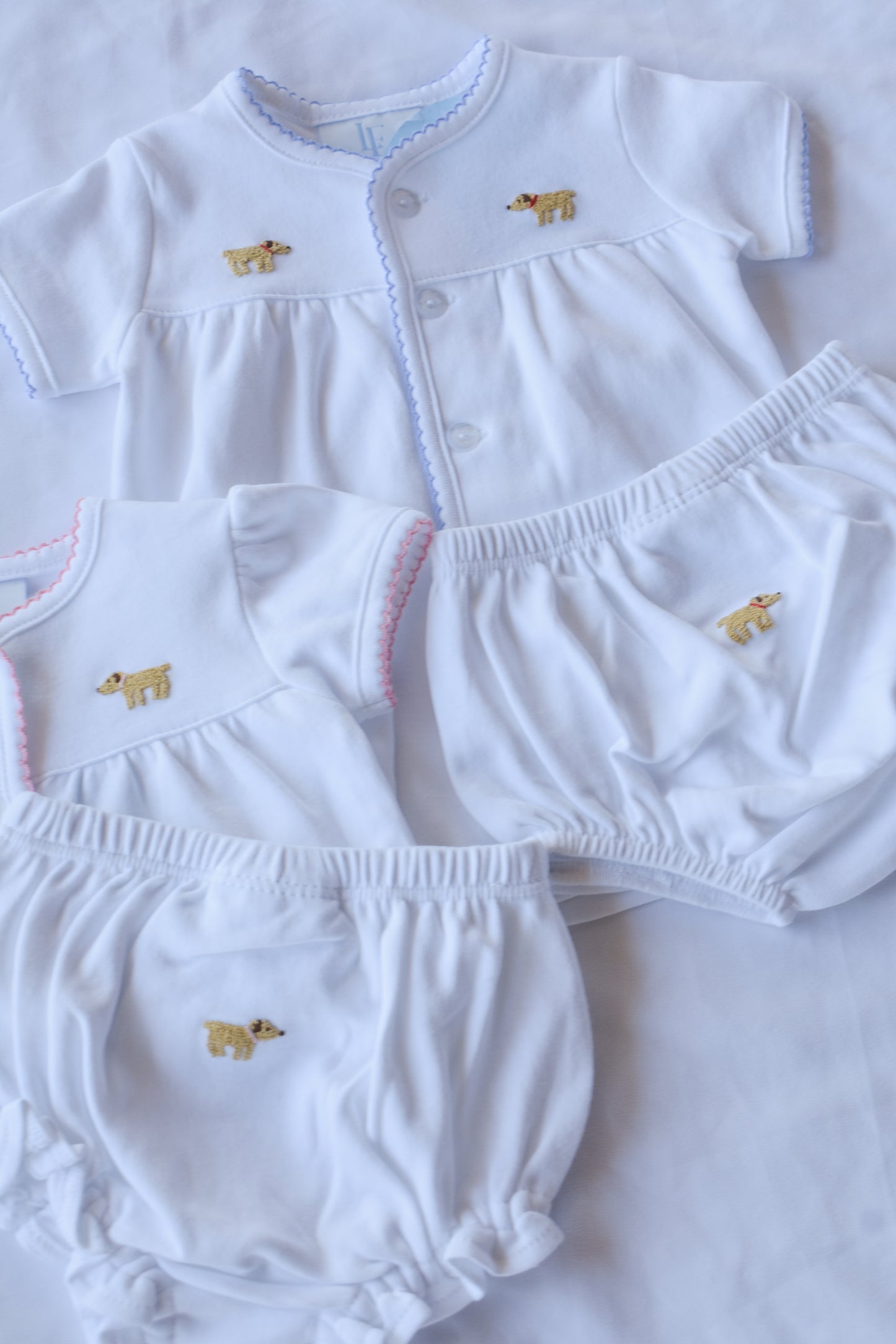 Pinpoint Layette Knit Set-Pink Puppy