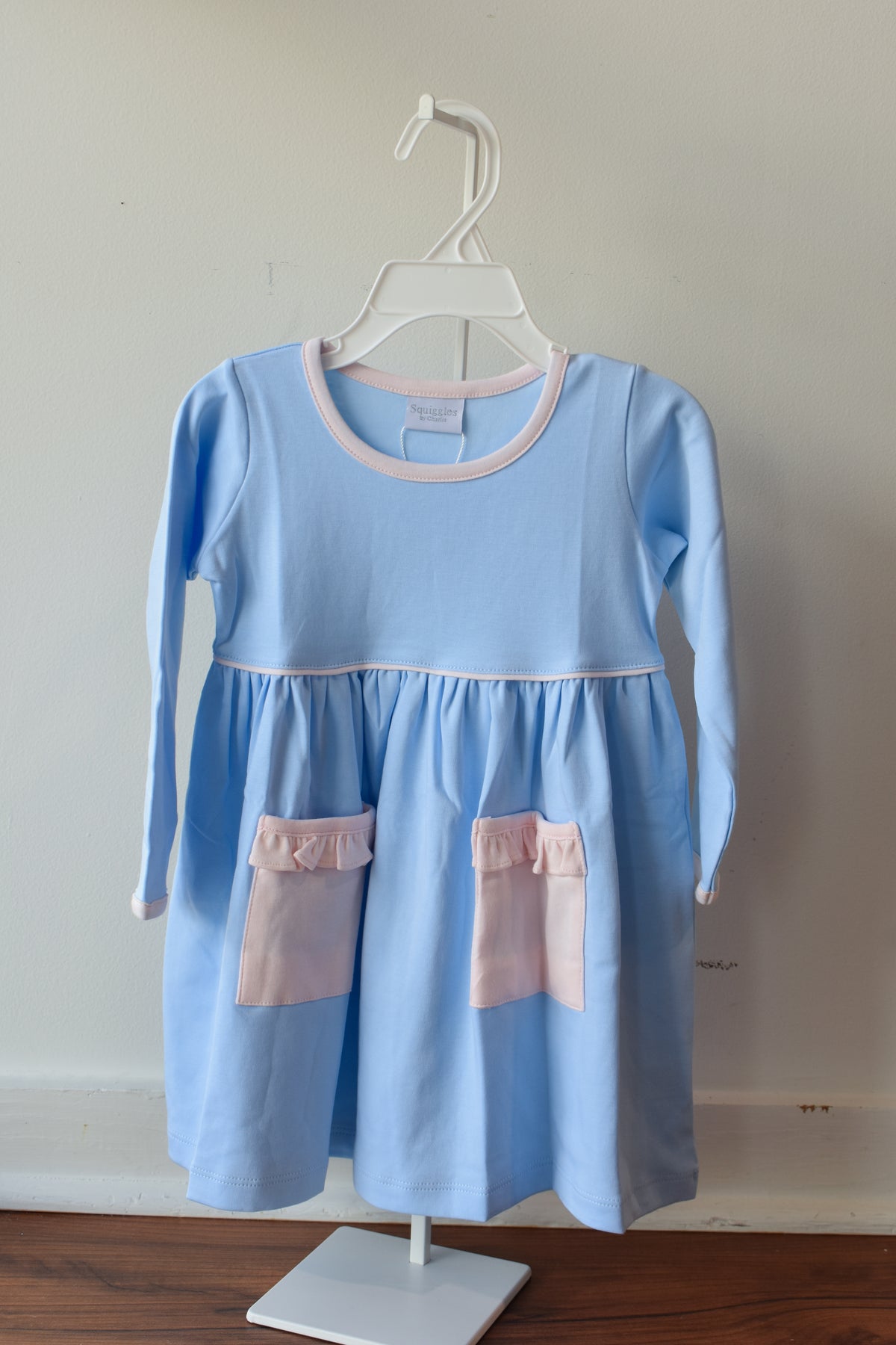 Blushing Blue Long Sleeve Pocket Dress