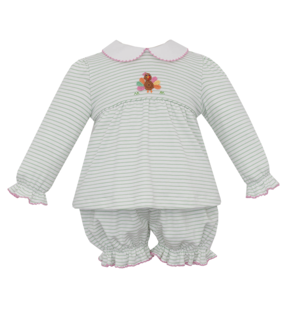 Girly Gobble Green Stripe Knit Bloomer Set