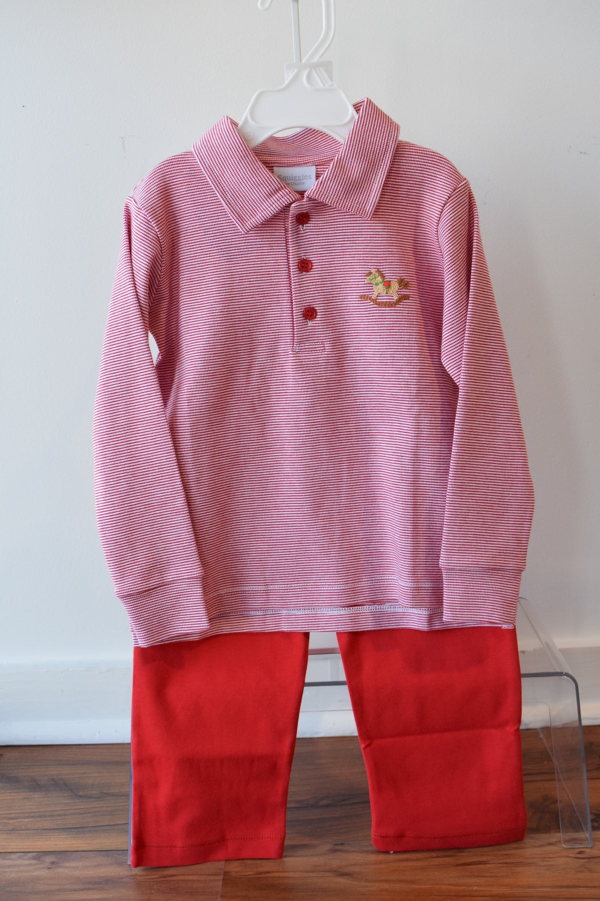 Holiday Horse Long Sleeve Mini Stripe Polo/Pant Set