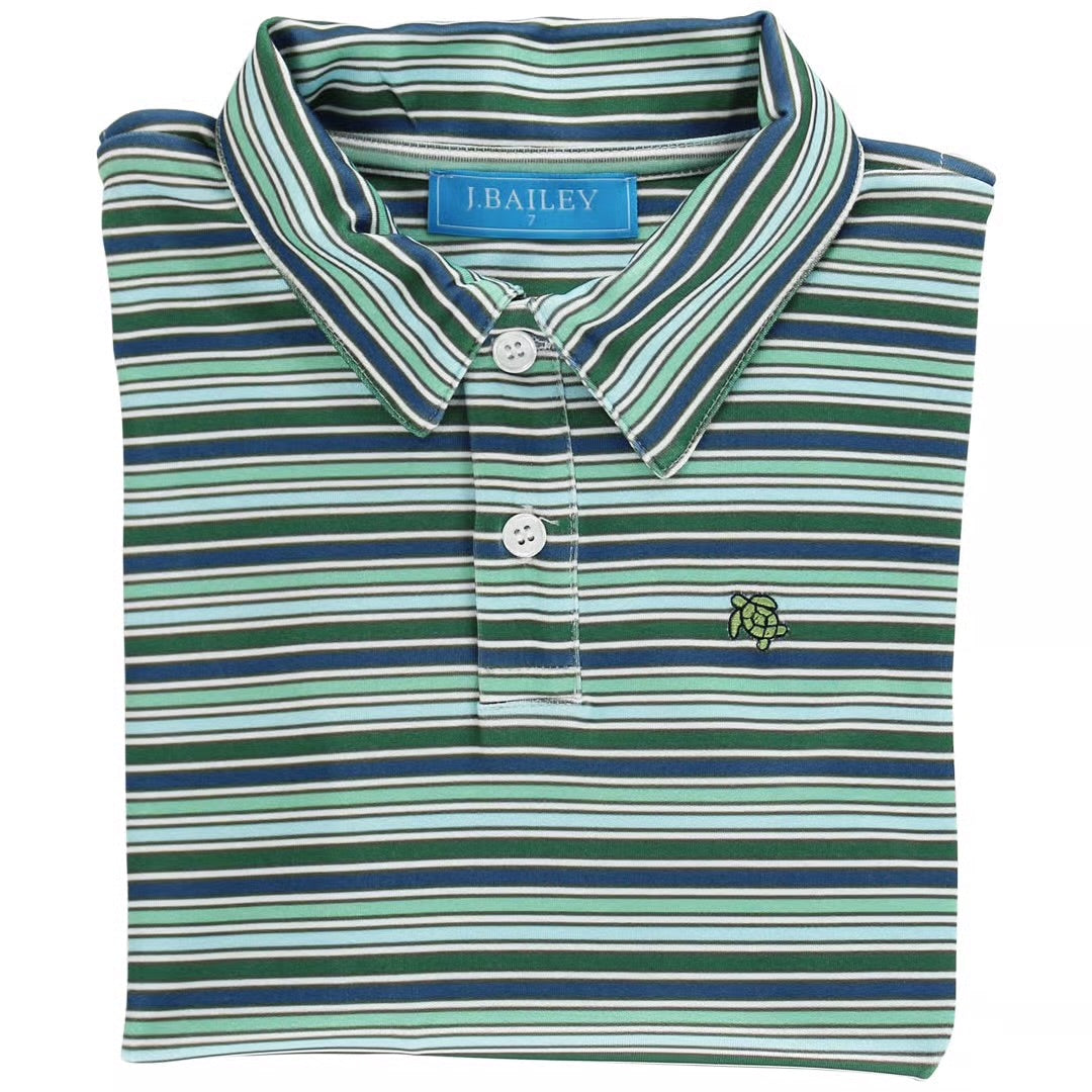Forest Striped-Long Sleeve Performance Polo