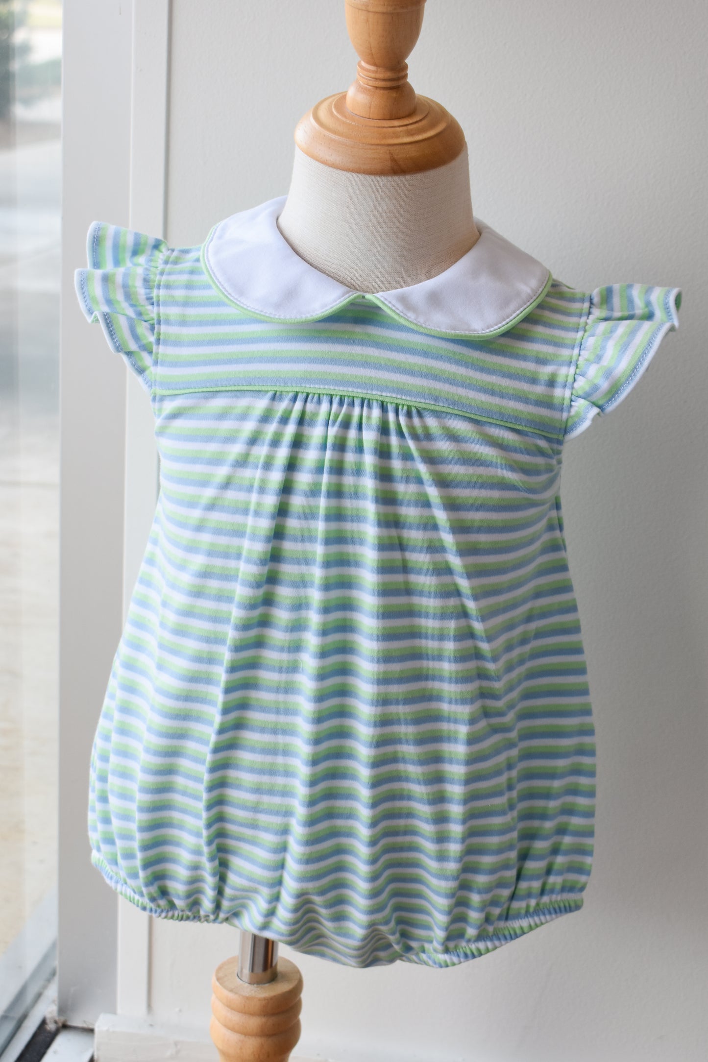 Angel Sleeve Peter Pan Bubble-Greenview Stripe