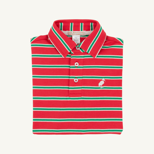 Long Sleeve Prim and Proper Polo-Red/Green/Pearl Stripe