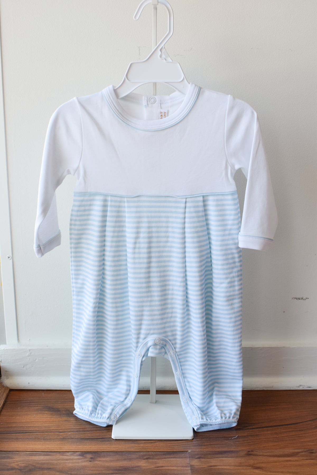 Long Sleeve Bradford Romper-White/Buckhead Blue Stripe