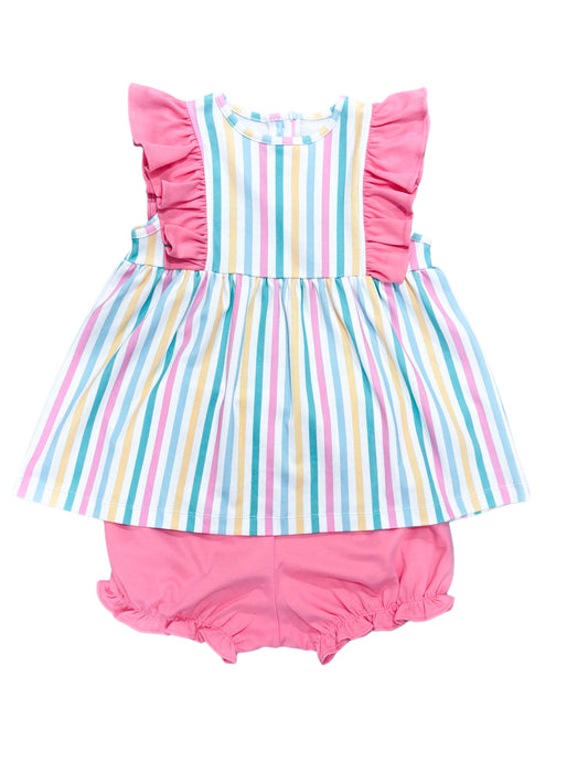 A Striped Summer-Lila Ruffled Short Set