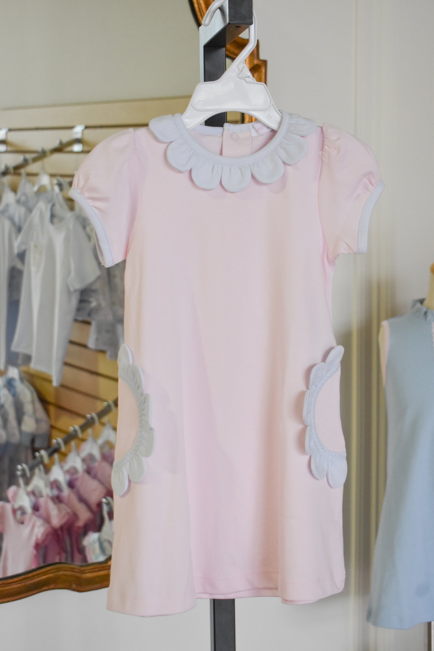 Patti Pink Dress-Blue Scalloped