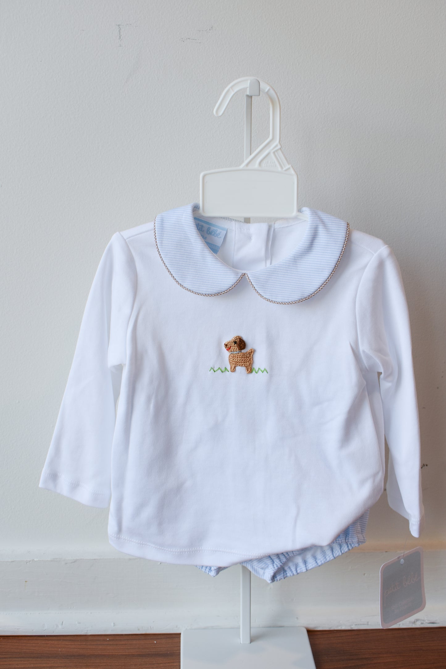 Petit Pups Striped Collar Knit Diaper/Short Set
