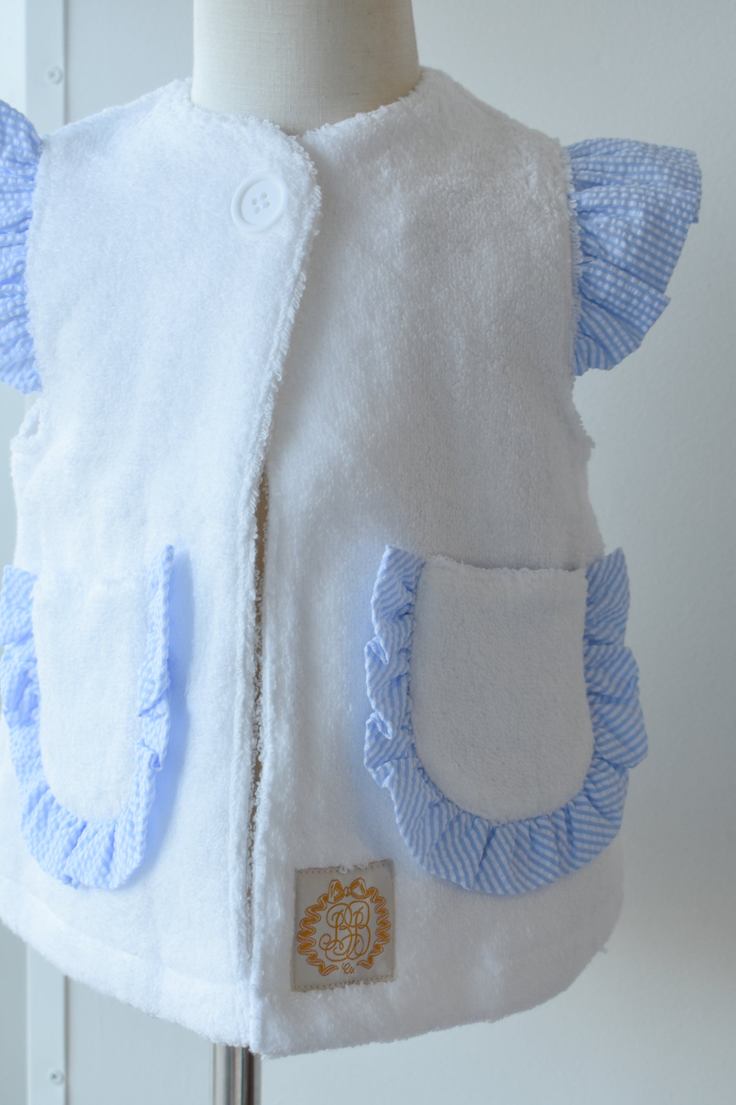 Callie Cover Up-White Terrycloth/Breakers Blue Seersucker