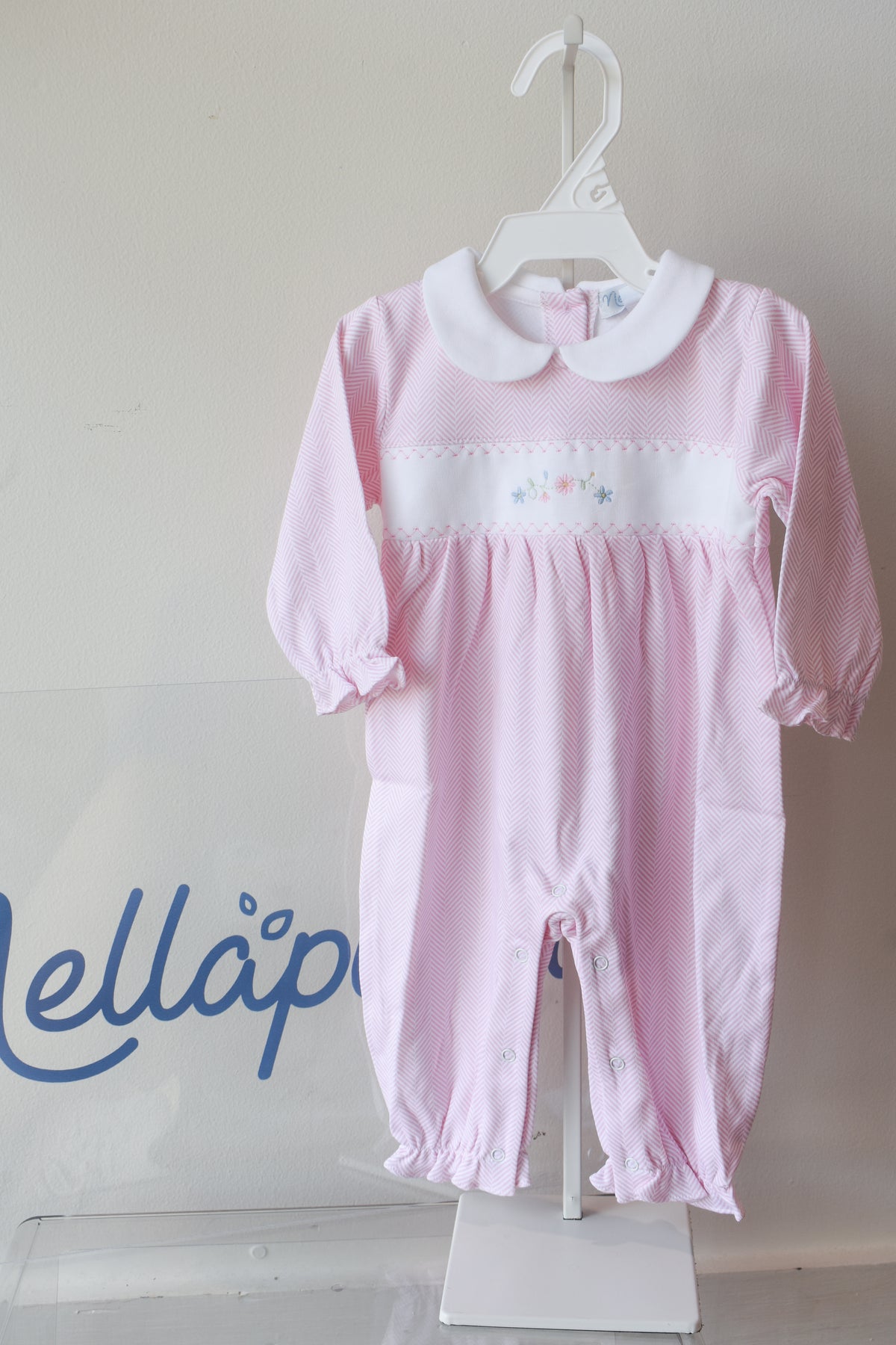 Pink Herringbone Floral Embroidered Playsuit