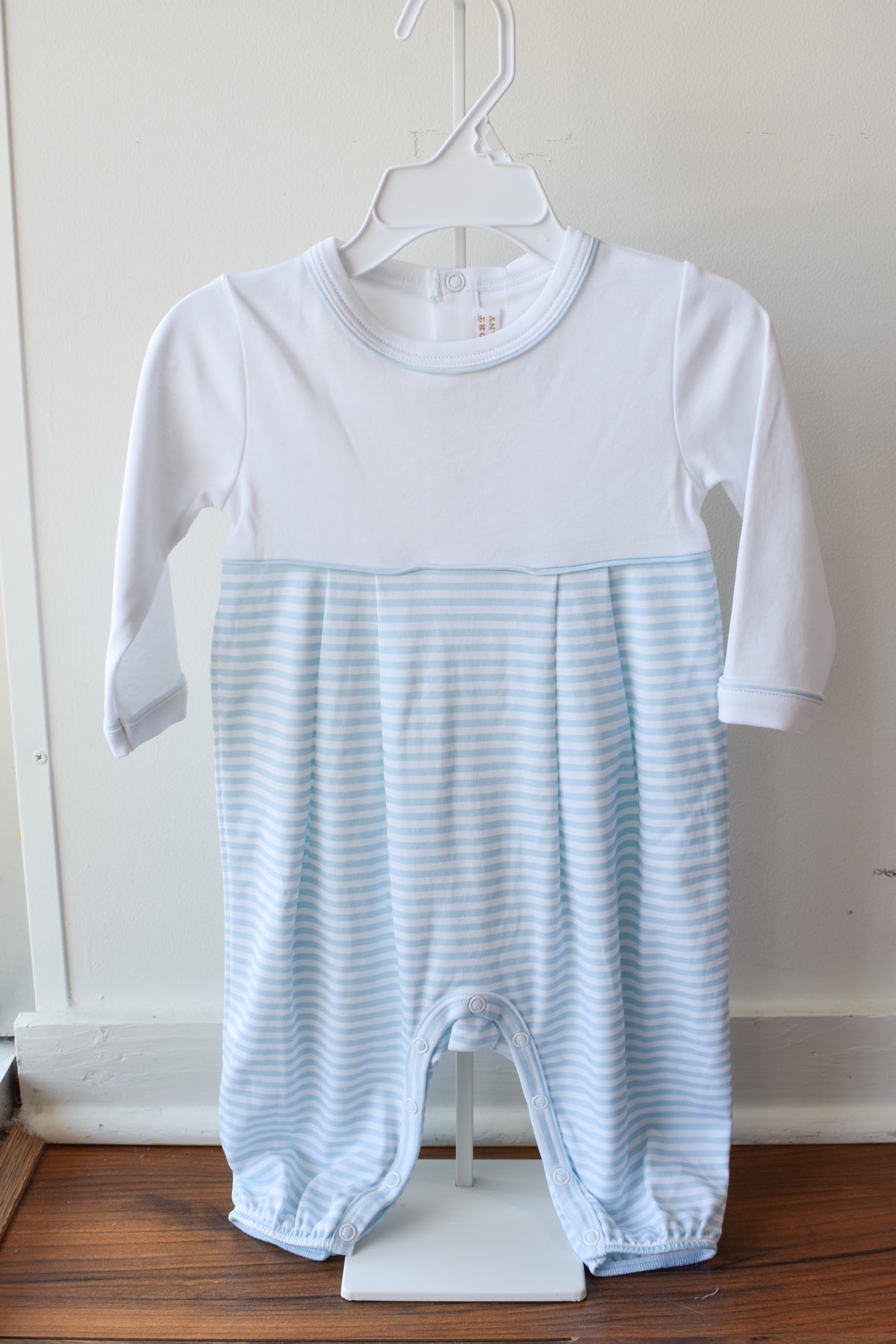 Long Sleeve Bradford Romper-White/Buckhead Blue Stripe