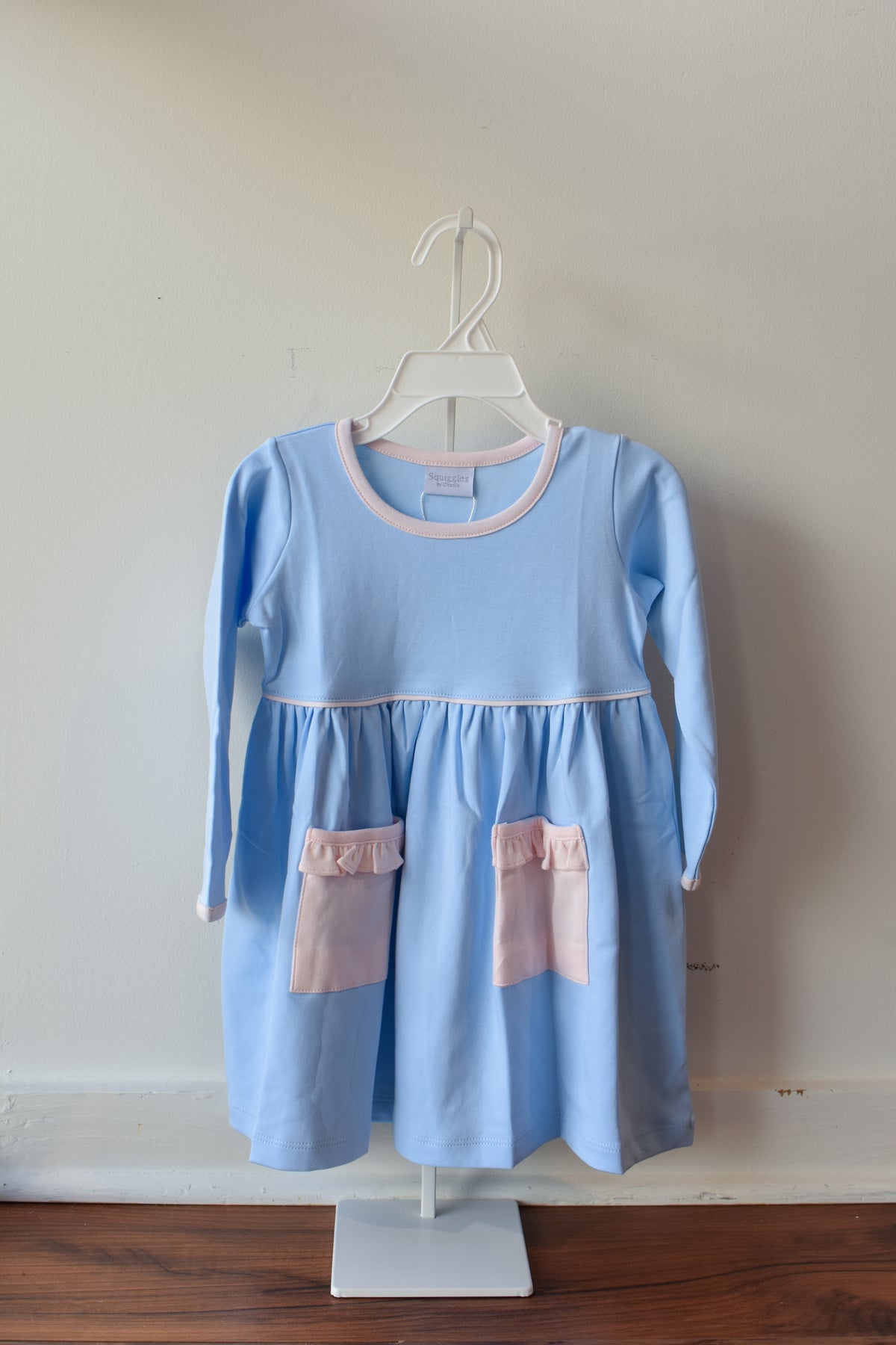 Blushing Blue Long Sleeve Pocket Dress