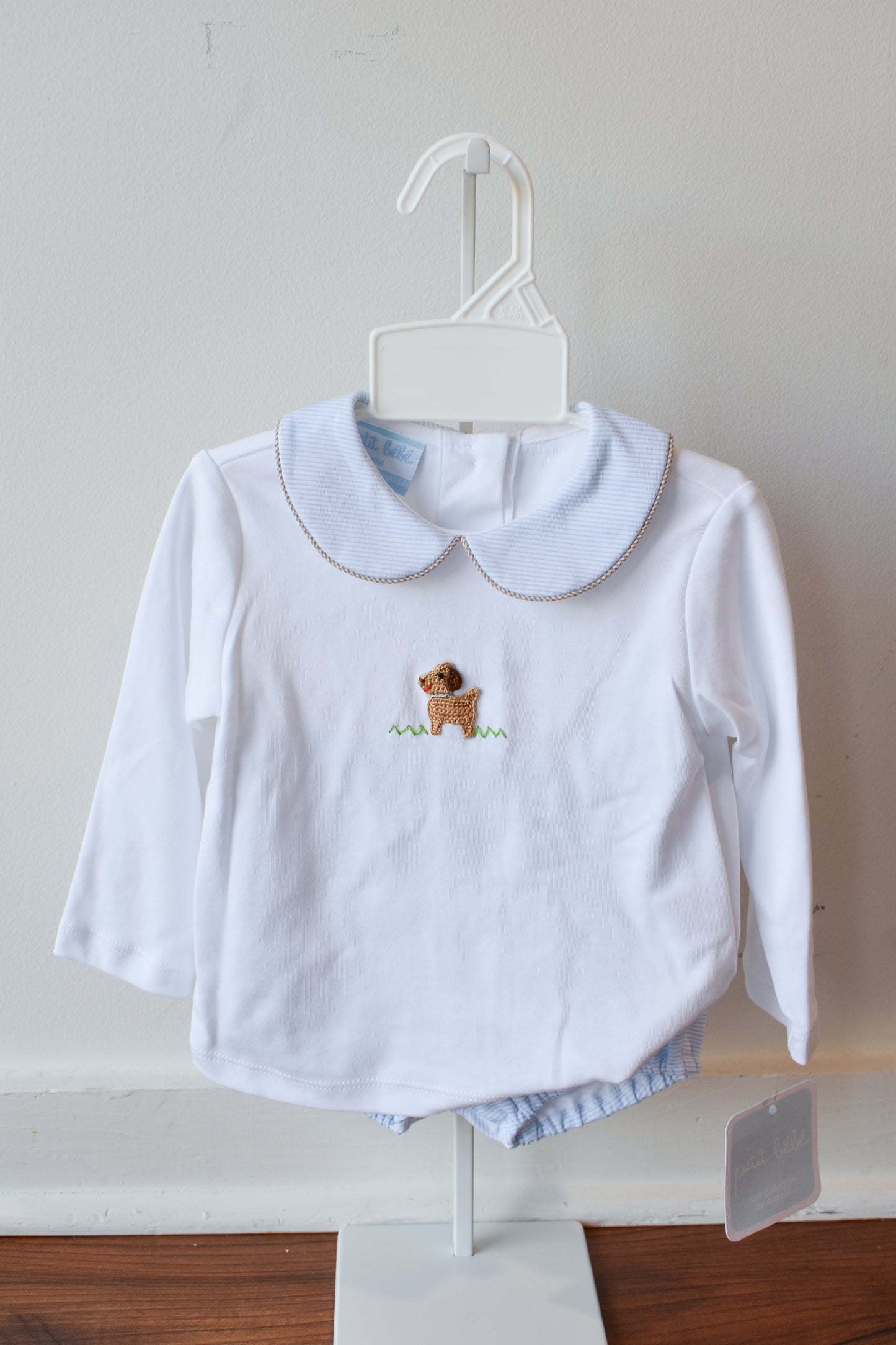 Petit Pups Striped Collar Knit Diaper/Short Set