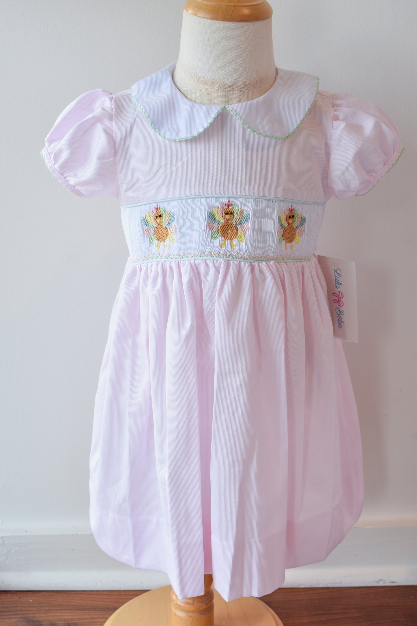 Rose's Colorful Turkeys Smocked Collared Dress