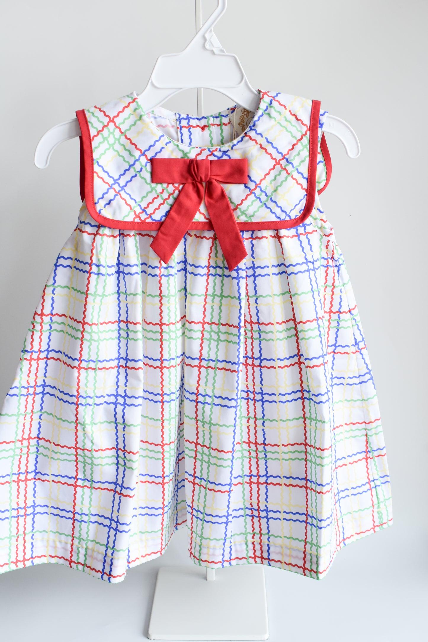 Sleeveless Stewart's Square Collar Dress-Wellington Windowpane