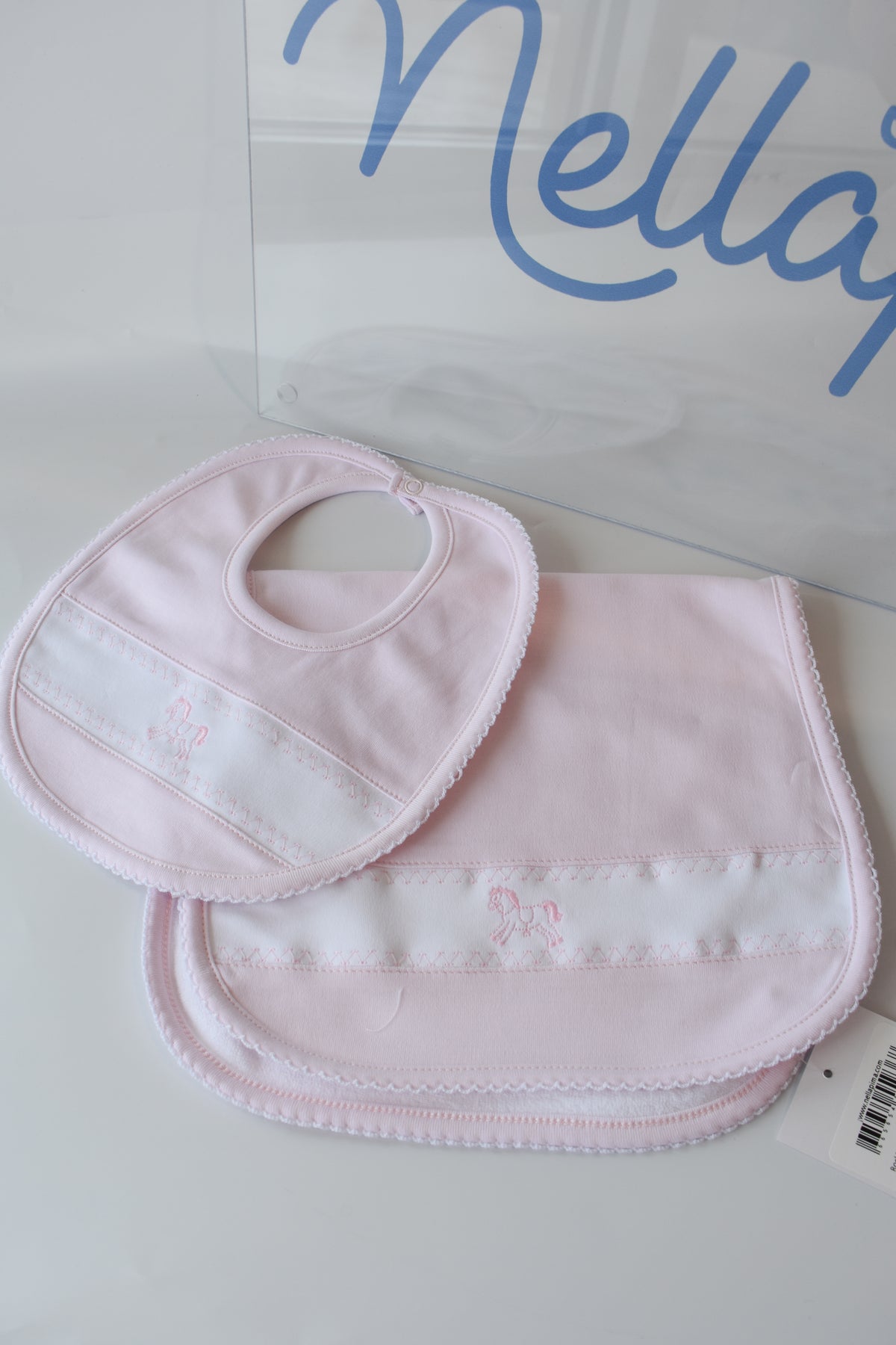Pink Rocking Horse Embroidered Bib