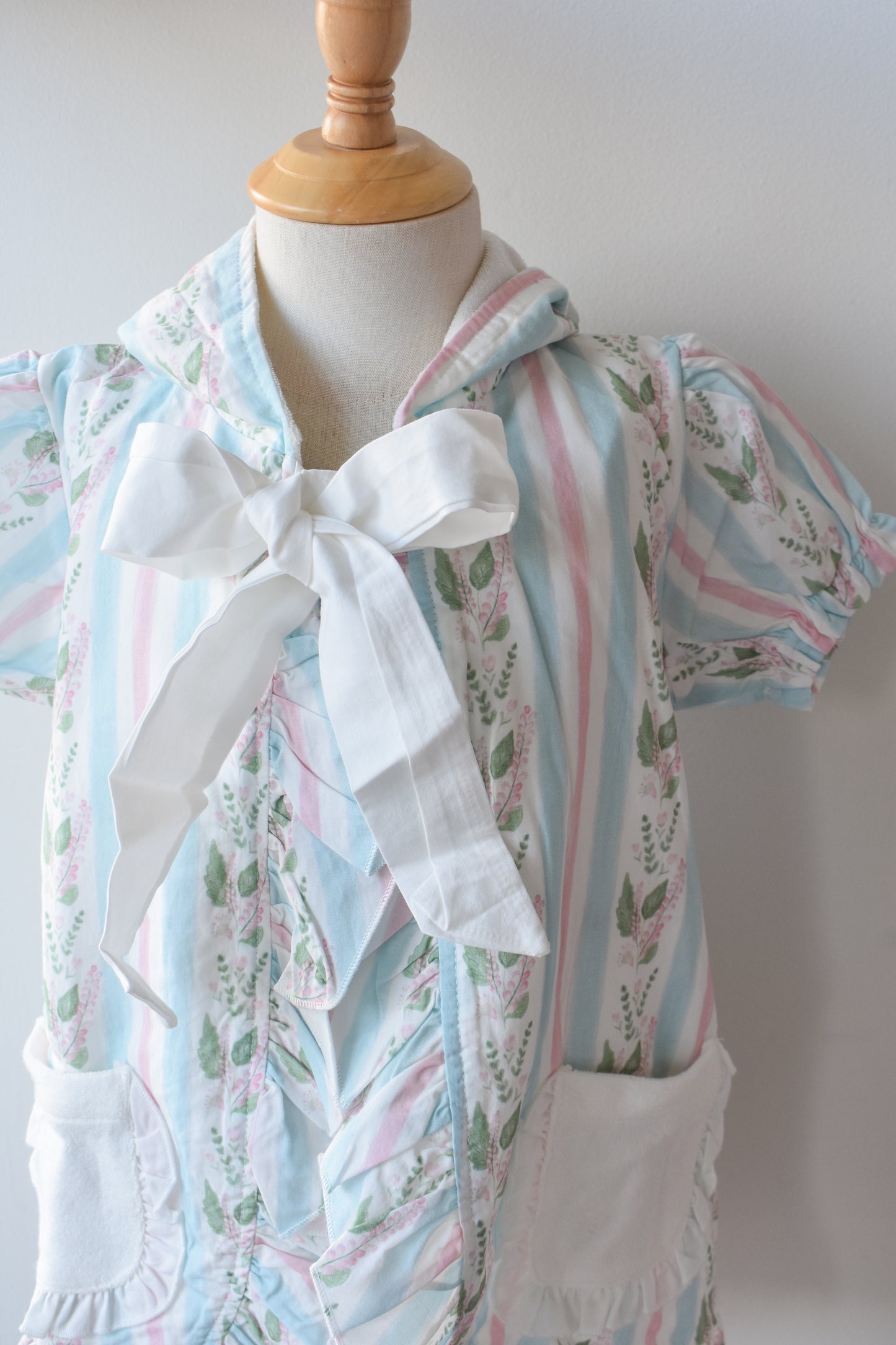 Florals and Stripes Hooded Bow Coverup