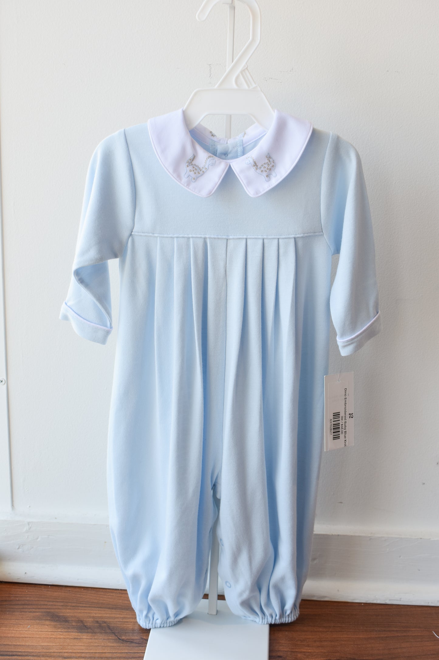 Dino Embroidered Baby Blue Knit Longall