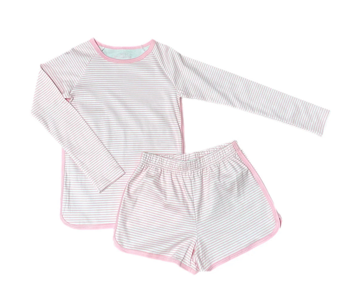 Long Sleeve/Short Lounge Set-Pink Stripe